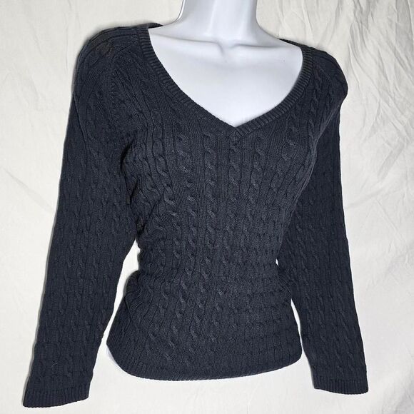 Vintage y2k tommy hillfiger cable knit 3/4 sleeve black sweater - Picture 1 of 4